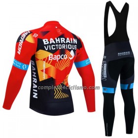 Completo Maglia ML + Pantaloncino con bretelle ML 2023 Bahrain Victorious Rosso Nero